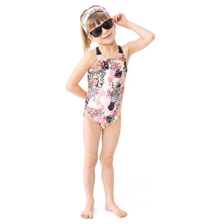 One-Piece Swim Suit > Coral Geometric Leopard – Kids Clothing Cottage