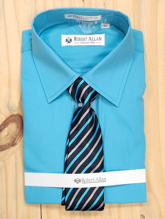 Robert Allan Dress Shirt w/ Tie > Turquoise