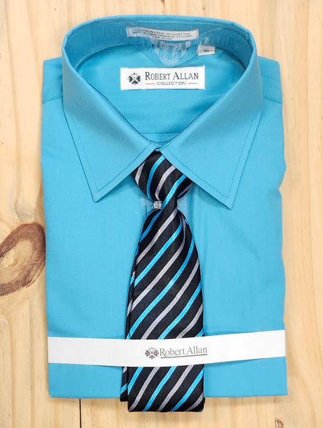 Robert Allan Dress Shirt w/ Tie Turquoise size 12 only – Kids