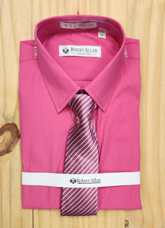 Robert Allan Dress Shirt w/ Tie > Magenta