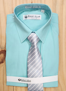 Robert Allan Dress Shirt w/ Tie > Light Aqua