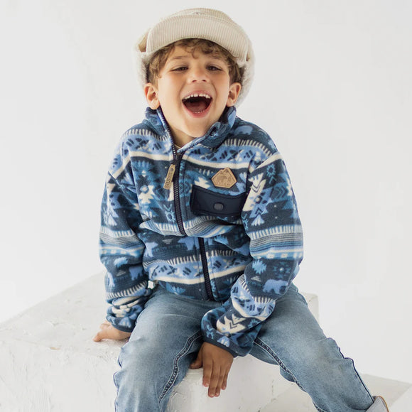 Blue Patterned Fleece Jacket > Souris Mini (Baby to Youth)