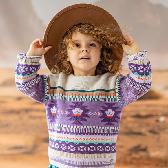 Purple & Beige Knit Sweater - Western Style (Button Up for Kids Sizes) > Souris Mini (Baby to Kids)