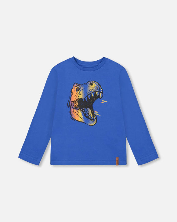 Cobalt Blue Dinosaur T-shirt  > Deux Par Deux size 3