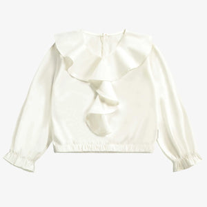 White Blouse - Jabot Collar-  Modal Satin Effect  > Souris Mini