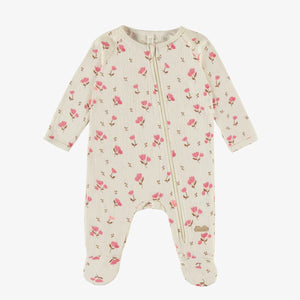 Cream & Pink Floral Organic Crepe Sleeper > Souris Mini in 12-18m only