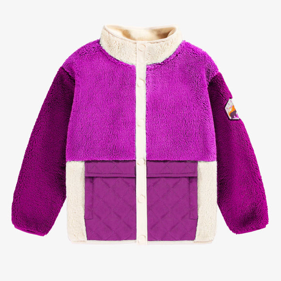 Purple Colour-Block Sherpa Jacket  > Souris Mini