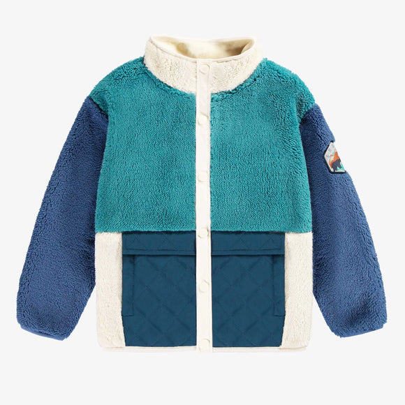 Blue and Turquoise Colour-Block Sherpa Jacket  > Souris Mini size 8 & 10