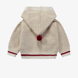 Hooded POM Beige Cable Knit Sweater > Souris Mini Baby