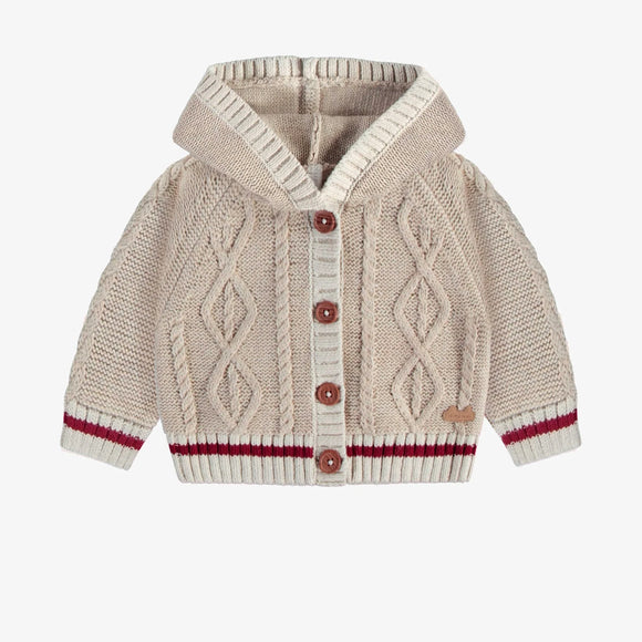 Hooded POM Beige Cable Knit Sweater > Souris Mini Baby