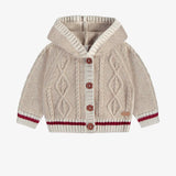 Hooded POM Beige Cable Knit Sweater > Souris Mini Baby