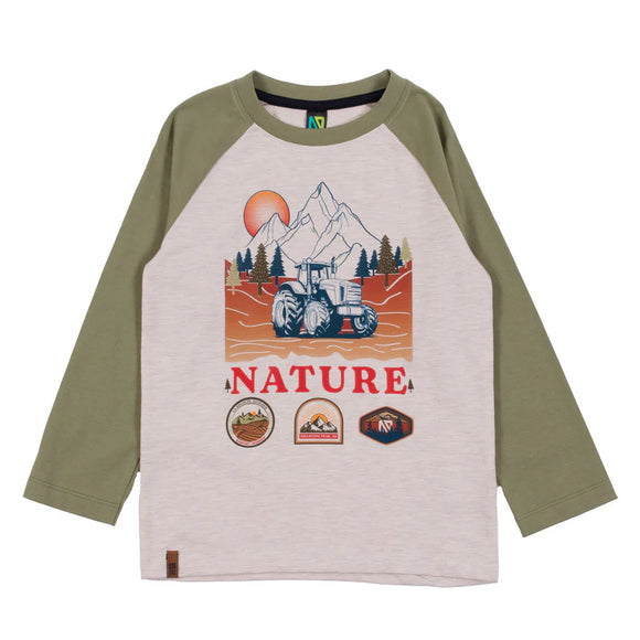 Raglan Cream-Green Tractor T-Shirt > Nano