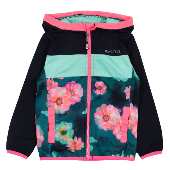 Black-Mint-Floral Zip Hooded Athletic Jacket > Nano Active Wear