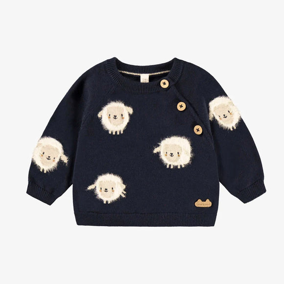 Navy Sheep Knit Sweater > Souris Mini (Baby)