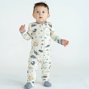 Dinosaur Bamboo Fleece Footie w/2 way zipper > Silkberry Baby