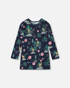 Girl's  Forest Print Tunic with Kangaroo Pocket - Deux Par Deux