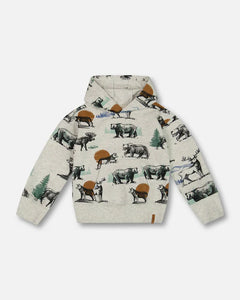 Forest Animals Fleece Hooded Sweatshirt > Deux Par Deux (Oatmeal)