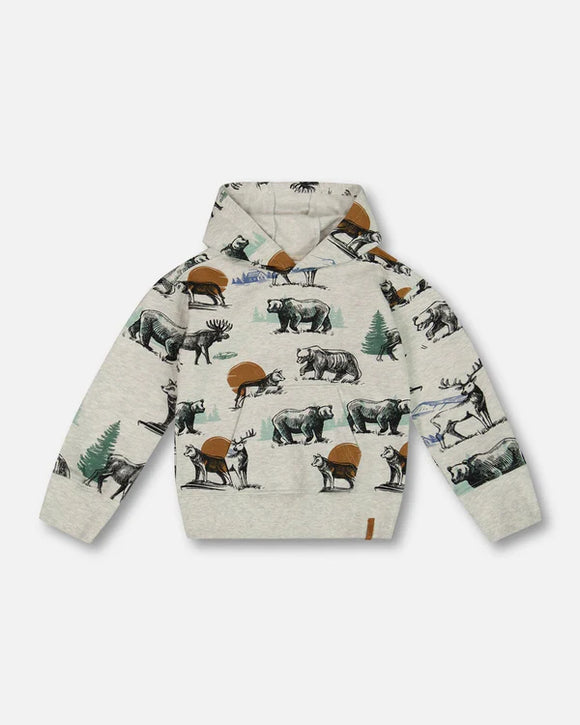 Forest Animals Fleece Hooded Sweatshirt > Deux Par Deux (Oatmeal)