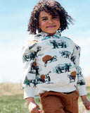 Forest Animals Fleece Hooded Sweatshirt > Deux Par Deux (Oatmeal)