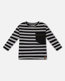 Ribbed Knit Black & Grey Striped T-shirt > Deux Par Deux