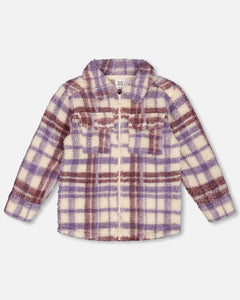 Zip Purple Plaid Sherpa Over Shirt > Deux Par Deux size 12 only