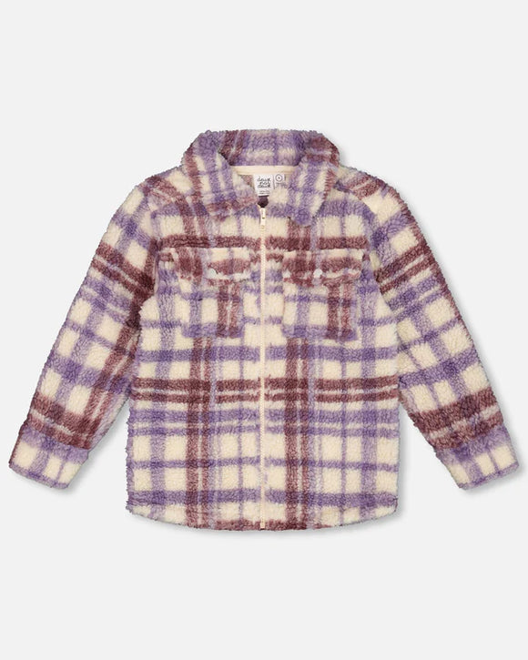 Zip Purple Plaid Sherpa Over Shirt > Deux Par Deux size 12 only