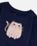 Kitty Cat Navy T-Shirt  Deux Par Deux - Organic Cotton