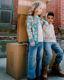 Wide Leg Stretch Denim with Flower Stitching - Deux Par Deux in sizes 2, 3, 4, 6 and 8 years