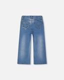 Wide Leg Stretch Denim with Flower Stitching - Deux Par Deux in sizes 2, 3, 4, 6 and 8 years