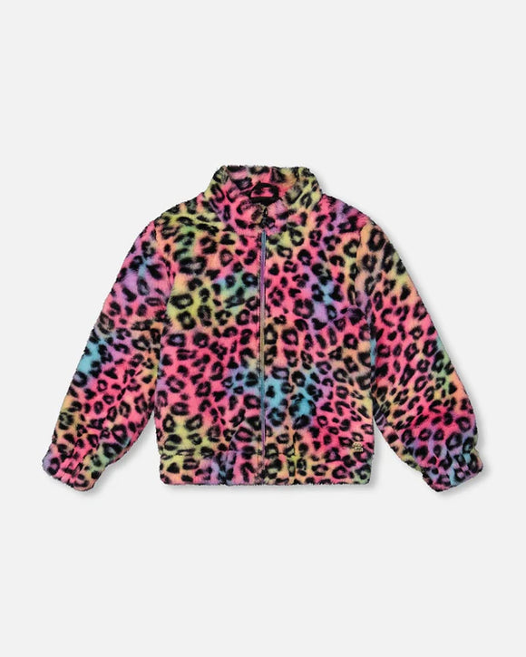 Multicoloured Cheetah Faux Fur Zip-Up Jacket > Deux Par Deux in size 12 only