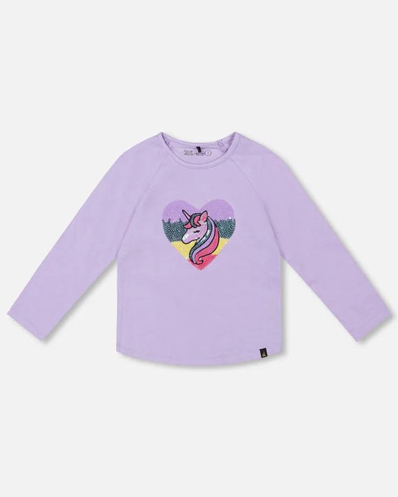 L/S Lavender Sequin Unicorn  T-shirt- Deux Par Deux Organic Cotton size 8 only