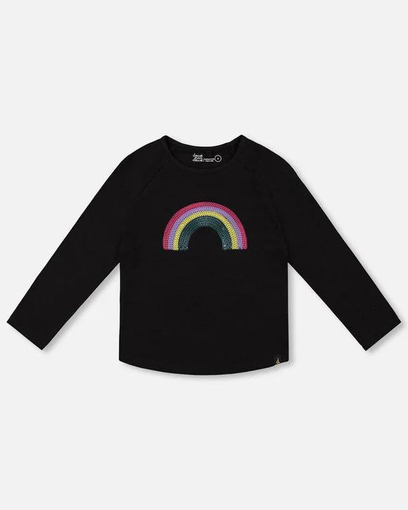 Black Sequin Rainbow Organic l/S T-shirt - Deux Par Deux