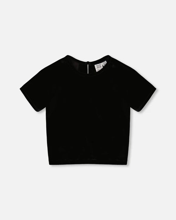 Short Sleeve Stretch Velour Black Top > Deux Par Deux