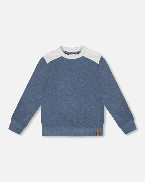 Heathered Peacoat Brushed Jersey Top > Deux Par Deux