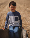 Blue & Oatmeal Colourblock Soft L/S Brushed Jersey Top > Deux Par Deux