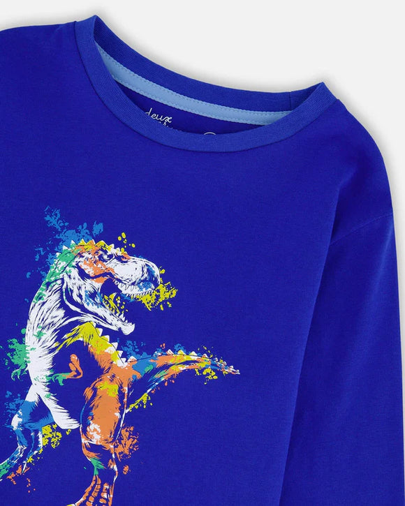 Royal Blue Jersey Dinosaur T-Rex T-shirt > Deux Par Deux