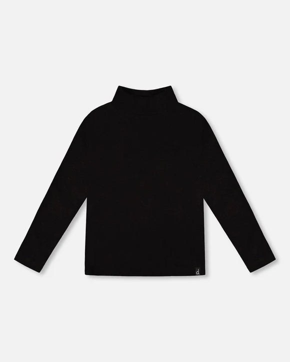 Super Soft Ribbed Black Mock Neck Top - Deux Par Deux