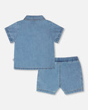 Light Blue Chambray Top & Short Set > Deux Par Deux