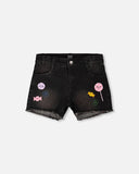 Black Denim Shorts with Cute Embroidery > Deux Par Deux in sizes 3 and 8 only