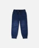 Navy Denim Soft French Terry Jog Pants > Deux Par Deux