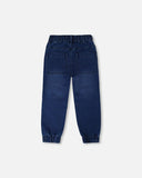 Navy Denim Soft French Terry Jog Pants > Deux Par Deux