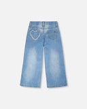 Wide Leg Stretch Denim (with hearts) > Deux Par Deux - light blue