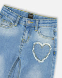 Wide Leg Stretch Denim (with hearts) > Deux Par Deux - light blue
