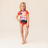 Burnt Orange Printed Rashguard Top and Bottom Swimsuit > Nano