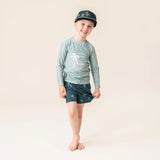 Dark Green - Palm Tree UV Swim Trunks  > Nano