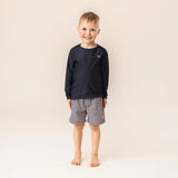 Beige with Black Stripe UV Swim Trunks  > Nano