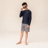 Beige with Black Stripe UV Swim Trunks  > Nano