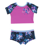 Navy & Purple Floral Two-Piece Tankini  & Boy Short Swimsuit > Nano