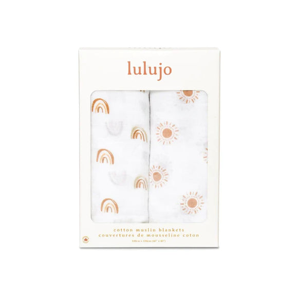 Rainbows and Suns - Lulujo Two pack Muslin Swaddles