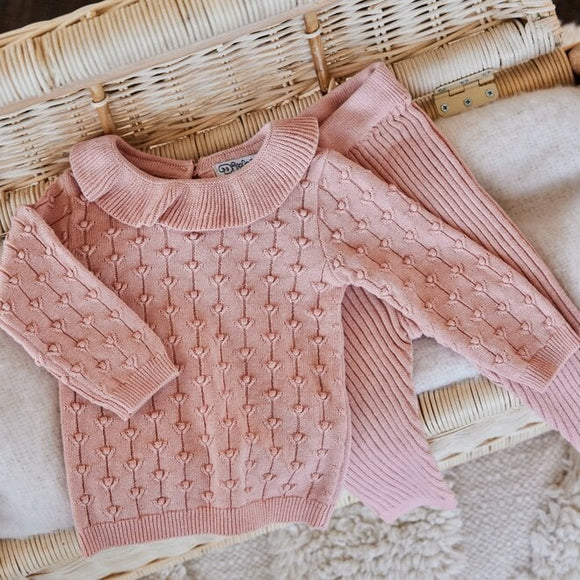 Fine Knit Baby Sweater & Trouser Set  > Dirkje - Blushed Pink